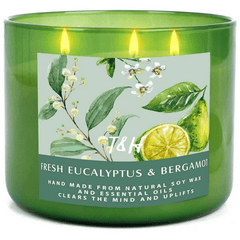 Fresh Eucalyptus Bergamot Candle 3 Wick | Natural Soy Wax Candle for Home, 15.8 Oz Large Aromatherapy Candle for Relaxation, Scented Candle for Women and Men, Luxury Candle Gift for Him and Her