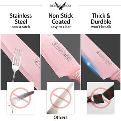 Kitchen Knife Set,Pink Flower 6PC Stainless Steel Sharp Chef Knife Set with Acrylic Stand, Cooking Non-slip Knife Set with Block, Non-stick Colorful Coating Gift for Women Girls