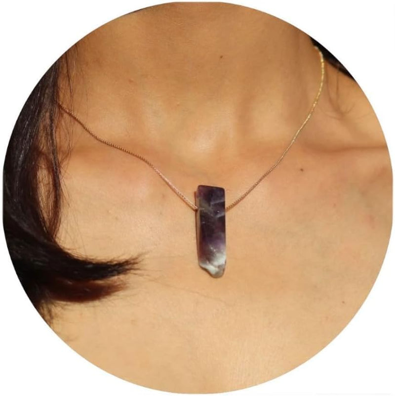 Natural Amethyst Bar 18k Gold Necklace