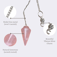 Natural Rose Quartz Pendulum with Mystery Charm | Bag Charm