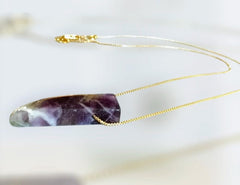Natural Amethyst Bar 18k Gold Necklace