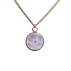 Natural Stone with UV Reactive Floral Design Necklace,18k Gold Black Obsidian, Amazonite, Rose Quartz