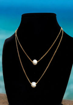 Natural freshwater Pearl 18K Gold layered Necklaces set of 2