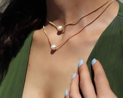 Natural freshwater Pearl 18K Gold layered Necklaces set of 2