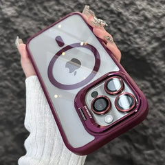Luxury Magnetic Shockproof Phone Case For iPhone 16 17 15 14 13 12 11 Pro Max Funda For Magsafe Stand Glass Lens Protector Cover