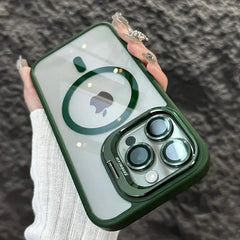 Luxury Magnetic Shockproof Phone Case For iPhone 16 17 15 14 13 12 11 Pro Max Funda For Magsafe Stand Glass Lens Protector Cover
