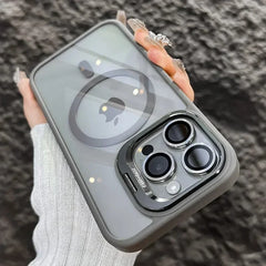 Luxury Magnetic Shockproof Phone Case For iPhone 16 17 15 14 13 12 11 Pro Max Funda For Magsafe Stand Glass Lens Protector Cover