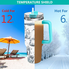 40oz 5D cowprint Insulated Tumbler With Handle And Straw Lid Portable Large Capacity water bottle, Heat preservation,304 Stainless Steel Cup For Outdoor Sports, Travel & Camping Birthday Gift