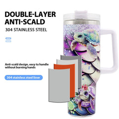 1pc 40oz Water Bottles,5D Little Turtle Series Tumbler,Large Capacity Stainless Steel Tumbler Insulation Cup With Lid And Straw For Women,Camping,Driving,skiing,Thermocoolers.Best Gift