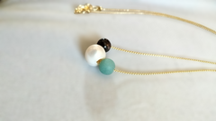 White Pearl, Amazonite, Garnet Stones 18k Gold Beaded Necklace