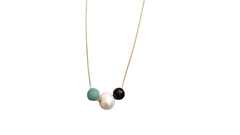 White Pearl, Amazonite, Garnet Stones 18k Gold Beaded Necklace